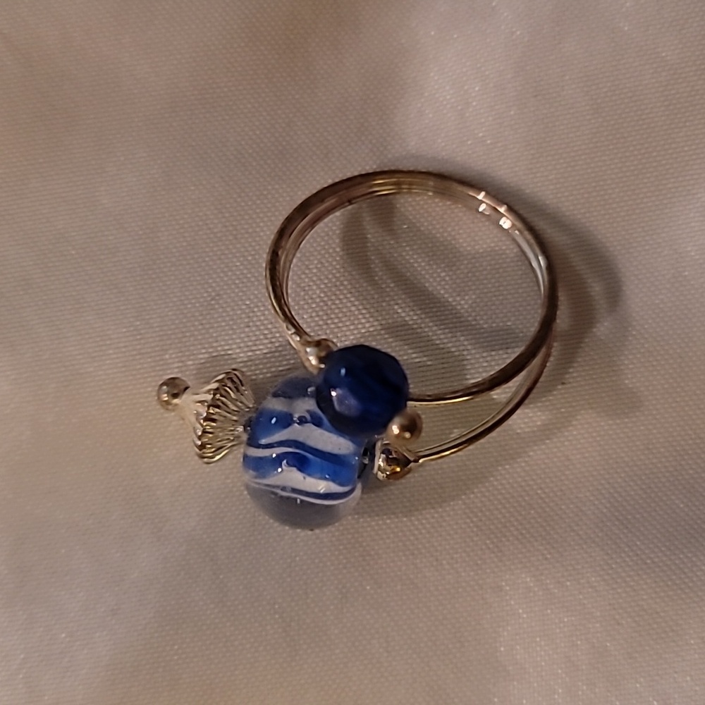 NWOT Royal Blue Hand Blown Glass Bead Adjustable Ring